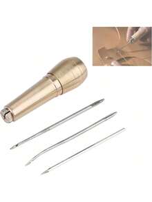 EstiloAgujas de 3 Piezas, Punzón De Coser De Cuero De Lona, ​ ​   Punzón De Coser Con Mango De Cobre, Herramienta De Reparación De Zapatos De Cuero De Coser A Mano, Para Costura De Bricolaje Reparación De CueroVersión mejorada - 1 - Ver 2