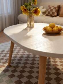 1pc,Modern Oval Coffee Table With Solid Wood Legs, 80x40x42cm Minimalist Living Room Center Table, Sturdy Load-Bearing Tea Table For Home Office (Beige)Coffee Table Sofa Table Open Storage Wooden Coffee Table With Drawers Modern Coffee Table Living Room Sofa Side Table - Beige - View 3