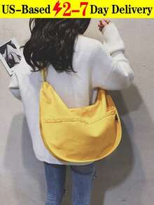 Japanese Style Solid Color Casual Large Capacity Student Dumpling Shoulder-Body Crescent Lunar Messenger Bag, Versatile Shopping Tote - Màu vàng - Xem 5