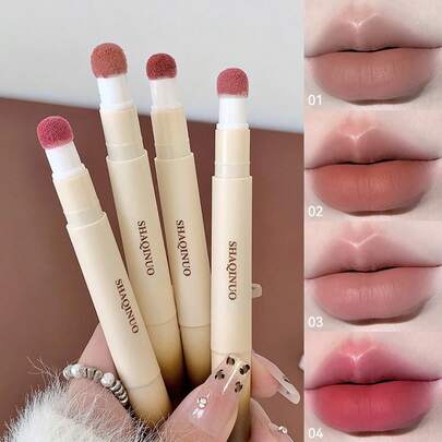 Brillo de labios mate de terciopelo - Lápiz labial líquido de larga duración y sin desvanecimiento, con aplicador de esponja, opciones de color intenso (marrón, melocotón, rosa, rojo), excelente regalo para Año Nuevo y San Valentín