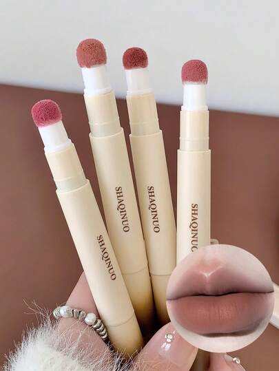 Brillo de labios mate de terciopelo - Lápiz labial líquido de larga duración y sin desvanecimiento, con aplicador de esponja, opciones de color intenso (marrón, melocotón, rosa, rojo), excelente regalo para Año Nuevo y San Valentín