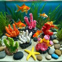 5pcs Random Ocean Theme Simulated Coral, Starfish, Seaweed Mixed Set, Ideal Decor Accessories For Aquarium And Fish Tank (Color Random) - A - View 1