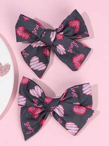 2pcs Valentine's Day Hair Bow Clips For Girls,Love Print Bow Hair Clips Valentine's Day Theme Party Bow Barrettes Gifts For Friends Valentine's Day Hair Accessories - Multicolor - View 2
