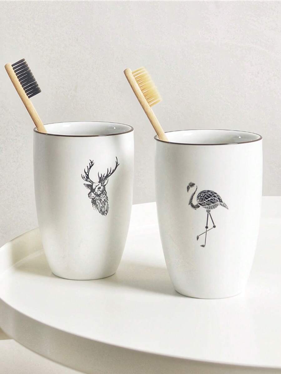 Japanese Minimalist INS Style Creative White Matte Ceramic Rinse Cup, Toothbrush Cup, Bathroom Cup - Multicolor - View 1