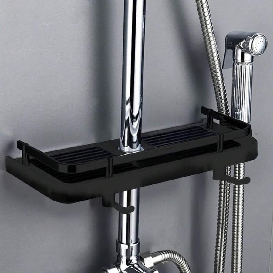 Bathroom Organizer Shower Storage Holder Rack No Drilling For Wall Household Item Shampoo Tray Stand Detachable Floating Shelf - Black - View 1