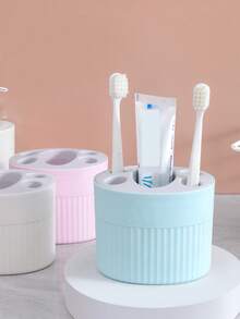 Toothbrush & Toothpaste Holder With Slots, Detachable Makeup Brush Rack, Bathroom Accessories, Bathroom Storage & Organization, Home Bathroom Decor, Autumn Decor, Back To School Decor - 彩色 - 查看 3
