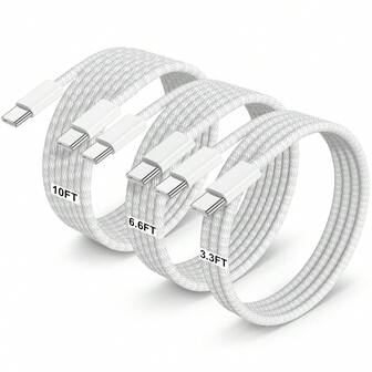 3 paquetes de cable USB C a USB C trenzado [1m+2m+3m] de 60W, cable de carga rápida compatible con iPhone 17 16 15 Pro Plus Pro Max Air, para Galaxy S25, compatible con iPad Pro/Air/Mini, compatible con Macbook Pro/Air y talla grande