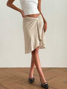 Women Y2k Striped Midi Wrap Skirt Casual Elegant Solid/Stripe/Plaid Print Asymmetrical Low Waist Flowy Long Skirt Beach Vacation A-Line Skirts Streetwear - Màu vàng - Xem 4