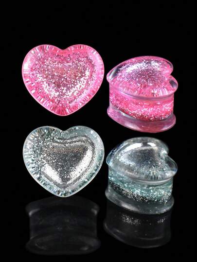 1 Pair 8-30mm Shiny Heart Shaped Ear Gauges Tunnels Acrylic Body Piercing Jewelry