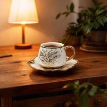 Handpainted Electroplated Ceramic Cup & Saucer Set, Home Decor Coffee Mug, Party Ceramic Water Cup, Couples Holiday Creative Gift Ceramic Cup & Saucer Set, Handpainted Golden Healthy Drinking Coffee 90ML - Multicolor - View 5