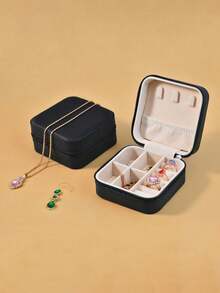 1pc Minimalist Jewelry Box, Portable PU Material Jewelry Case, Summer Travel Jewelry Storage Box, Mini Jewelry Organizer Box For Earrings, Necklaces, Rings, Jewelry Display And Storage, Large Capacity Jewelry Holder, Suitable For Earrings, Rings, Necklaces, Bracelets, Nail Art, Gifts For Mother's Day, Christmas, Halloween, Women For Women Storage Organizer Travel Essentials Back To School Dormitory Storage - Black - View 25