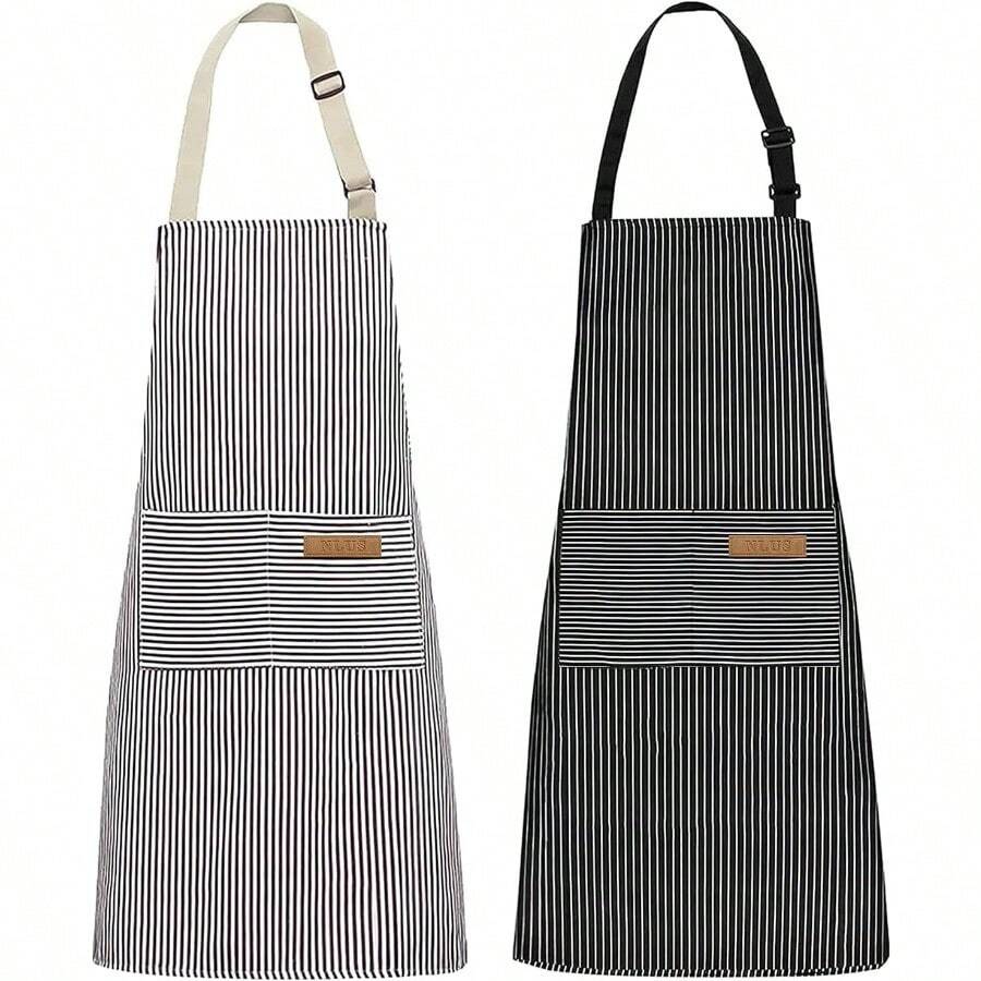 Delantales de Cocina Mandiles de Cocina Mujer Mandiles de Cocina Hombre 2 Delantal de Cocina Impermeables Delantal de Chef con Correa Ajustable para El Cuello para Hombre - GrisNegro - Ver 1