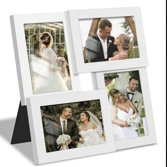 1 pieza Marco de fotos inyectado con capacidad para 4 fotos de 4x6 pulgadas, en colores negro, blanco y marrón, ideal para decoración personalizada del hogar, exhibición de recuerdos y como idea de regalo