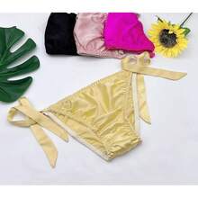 Women Silk Panties Lightweight Briefs Smooth Breathable Satin Bikini,Sexyys Tie-Side Underwear Daily Fit Comfort,Black - 黑色 - 查看 8