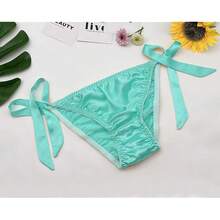 Women Silk Panties Lightweight Briefs Smooth Breathable Satin Bikini,Sexyys Tie-Side Underwear Daily Fit Comfort,LightGreen - 淺綠色 - 查看 6