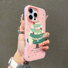 クリスマスツリー電話ケース カートゥーンスタイル 互換性のあるiPhone17/17pro/17promax/17Air/16pro/16plus/16promax/15/15promax/15pro/11/12/13/14promax/12mini/13mini/11pro/11promax/12pro/12promax/13pro/13promax/14pro/14promax クリスマスツリーとオーナメント ホリデーシーズンギフト かわいい猫の飾りデザイン 家族へのプレゼント 冬のおめでとうギフト クリスマスパーティーギフト - ピンク - チェックする 5