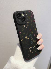 Ditsy Floral Phone Case, Small Flower Print Phone Case, Lens Protection Black Print Phone Case, Compatible With IPhone Case & Galaxy Case - 黑色 - 查看 2