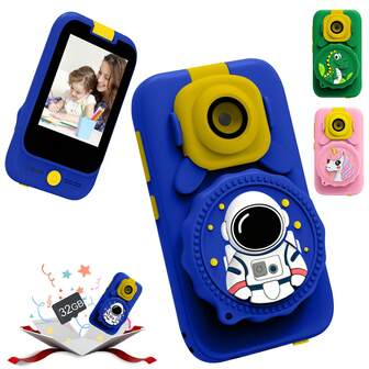 Kids Touch Camera,Microscope Touch Screen Mobile Phone Camera,2-In-1 Kids Microscope & Video Camera With Touch Screen | 5X Digital Magnification, 2.8" Flip Screen, 12MP/1080P Recording | Portable Toy For Ages 3-12 | Choose Single Unit Or With 32GB Card Sets| Colors: Pink, Green, Blue