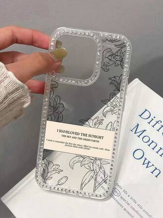 1 pieza Funda de teléfono suave de TPU a prueba de golpes con borde de cristal de imitación de flores con lentejuelas brillantes, compatible con iPhone 13 14 15 Pro Max 16 16 Pro 16 Pro Max 16 Plus 17 17 Pro 17 Pro Max 17 Air, 11 12 Pro Max X XR XS Max 7 16 Plus 13 Mini 12 Mini, 11 Pro Max 14 Pro 14 Plus 15 Plus, de moda y personalizada