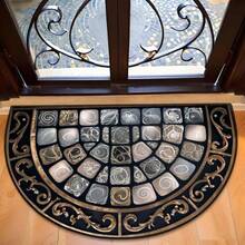 1pc Semicircle Welcome Door Mat, Cracked Wood Texture, Non-Slip And Washable Polyester Mat, Point Plastic Non-Slip Backing, Machine-Made Home Decoration, Used In Living Room/Bedroom/Dining Room/Corridor/Laundry Room/Kitchen/Balcony - Multicolor - View 14