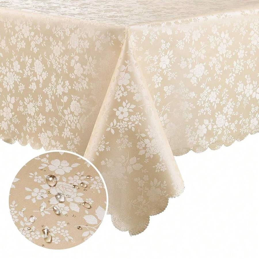 Mantel rectangular Smiry, manteles de vinilo resistentes y impermeables, cubierta de mesa lavable y limpiable para cocina y comedor (Beige, 54" X 108") - Beige, 108 pulgadas x 54 pulgadas, rectangular - Ver 1