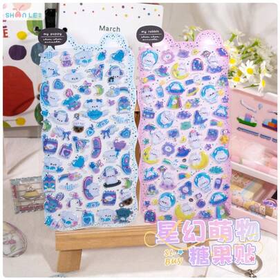 Japanese Style Starry Cute Candy 3D Crystal Stickers, Decoration Stickers For Children, Featuring Birds, Cats, Rabbits, Dogs