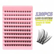 120 piezas Racimos de pestañas volumen DIY, racimos de pestañas súper suaves de 8-16 mm, extensiones de pestañas en racimo con rizo D, pestañas individuales esponjosas de ojo de gato para principiantes - Negro - Ver 11
