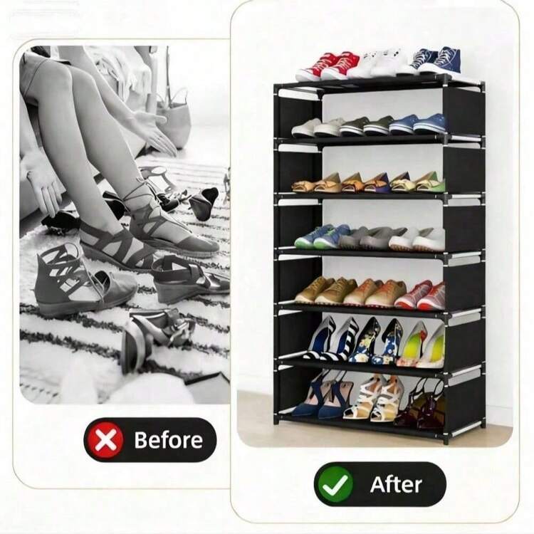 1 pieza Estantería para zapatos de 3-7 niveles, de montaje multicapa, estantería de almacenamiento simple, a prueba de polvo, adecuada para la entrada del hogar, el armario de zapatos, el dormitorio, ahorro de espacio, estantería de almacenamiento económica y práctica - Multicolor - Añade 8