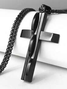 Herren Punk Mehrschichtiger Edelstahl geschweißter Kreuz Anhänger Halskette, 18K vergoldetes großes Kreuz, Weihnachten, Valentinstag, Geburtstag Geschenk, Alltags Tragen - Halskette mit Anhänger - Übersicht 1