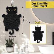 Cat Hand Towel - Cute Kitchen Towels With Hanging Loops Super Absorbent Chenille Hand Face Bath Towel, Funny Towel Kitchen & Bathroom Decor, Perfect Cat Gift For Women (8x18 Inch),Black - màu đen - Xem 5