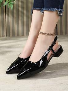 2025 Summer New French Style Buckle Pointed Toe Low Vamp Backless Flat Sandals, Princess Shoes - Black - View 5