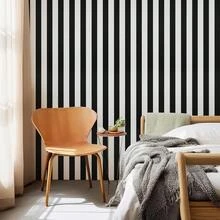 1 Roll Black & White Striped Removable Vinyl Wallpaper, Suitable For Kitchen Countertops, Furniture Renovation, Bedroom, Dorm, Home Decor, DIY Easy Installation, Peel And Stick Wallpaper, Size: 17.7" X 196.8"/118.1", Wall Paper, Room Decor, Wall Decor, Living Room Decor - Black and White - View 2