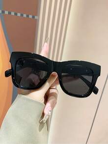 经典黑色复古方形超大塑料太阳镜，时尚眼镜，适合户外、旅行、海滩、日常佩戴，夏季防紫外线，适合大脸型，男女通用 - 黑色 - 查看 2