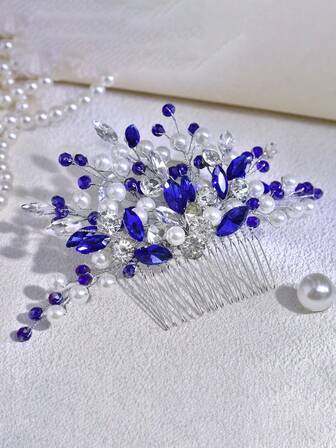 1pc Crystal & Pearl Embellished Hair Comb, Elegant Bridal Side Headpiece Suitable For Wedding, Party, Date, Birthday, Everyday Casual, Valentine's Day Gift For Women