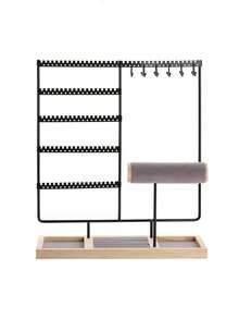 Organisateur de bijoux en bois avec 90 trous, 12 crochets et 10 fentes pour ranger les boucles d'oreilles, colliers, bagues et bracelets - Multicolore - Voir 5