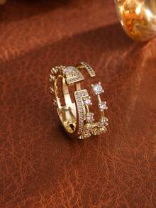 rakol Cincin Terbuka Wanita Bintang Berlapis-lapis Elegan dengan Hiasan Zirkonia Kubik, Cocok untuk Pengantin dan Pernikahan - cincin - View 3