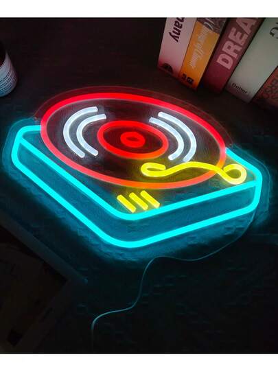 1PC Neon Sign Record Music Multicolor Decor Light, USB Powered Hanging Wall Lamp - Suitable For Bar, Nightclub, Man Cave, Bedroom, Room, Party, Store Indoor Decor, Ideal As Birthday Gift, Holiday Gift, New Year Gift