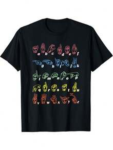 Camiseta de Lenguaje de Signos ASL Maestro Alfabeto de Mano Camiseta de Aprendizaje - Negro - Ver 6