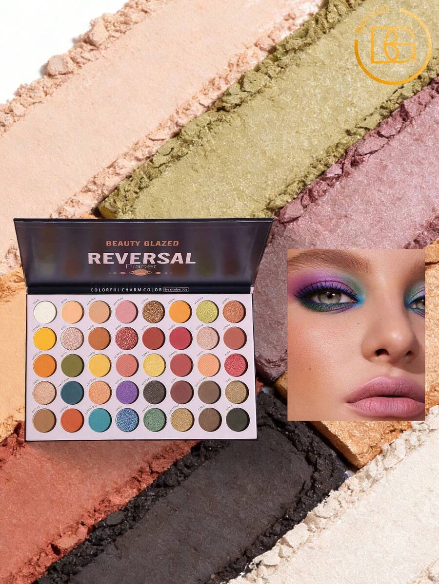 beauty glazed Paleta de Sombras com 40 Cores Matte, Brilhante, Metálica, Alta Pigmentação, Profissional, Nude, Bronze Natural Quente, Maquiagem Neutra Esfumaçada - Multicolorido - Visão 1