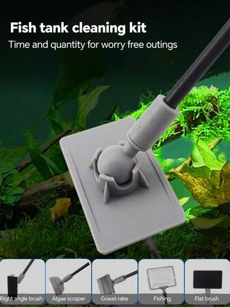1 Set Practical 3-In-1 Aquarium Cleaning Kit, Includes Aquarium Cleaning Tools, Glass Tank Interior Cleaning Tools, Cleaning Brush, Scraper And Long Handle Cleaning Tool, Suitable For Aquariums Under 30 Gallons, Aquarium Cleaning Tool Set
