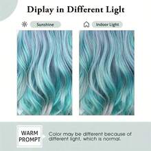 Tóc giả dài gợn sóng dành cho nữ - 28 inch, màu ombre xanh ngọc, xám, xanh lá cây - Kiểu sóng nhẹ, sợi chịu nhiệt cao - Màu xanh ombre - Xem 5