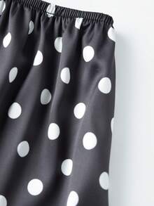 Women Satin Lace Trim Midi Skirt Polka Dot Print High Waist Long A-Line Skirts Vintage Silk Going Out Dress Y2k Streetwear Party Clubwear - 黑色蕾絲拼接 - 查看 8