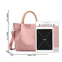 Bolso de hombro de nailon para mujer, bolso con asa, gran capacidad, bolso de hombro de estilo casual, bolso de viaje, billetera - Rosa - Ver 6