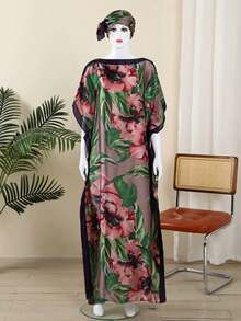 1pc Lightweight Faux Silk Printed Robe With Scarf Set, Women Coverup For Beach, Sun Protection, Daily Wear - Multicolor - View 25