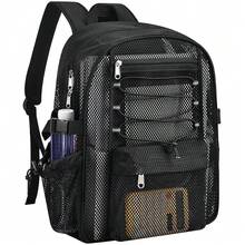 Mesh Backpack Heavy Duty For Schoolsss, 23L Mesh Bookbag For Adults, See Through Black Mesh Schoolsss Bag With Laptop Pocket For Work Swimming Beach Fitness Sport,23L,Black - Đen - Xem 1