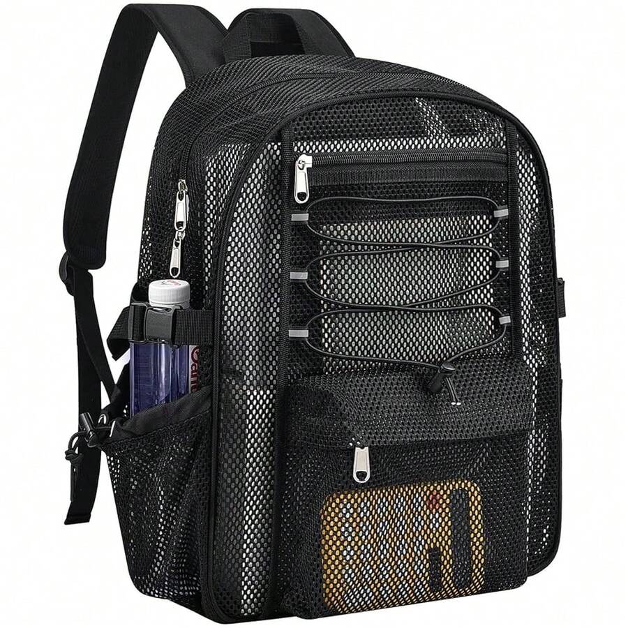 Mesh Backpack Heavy Duty For Schoolsss, 23L Mesh Bookbag For Adults, See Through Black Mesh Schoolsss Bag With Laptop Pocket For Work Swimming Beach Fitness Sport,23L,Black - Đen - Xem 1