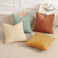 MIULEE Boho Farmhouse Throw Pillow Covers 18x18 Inch Set Of 4 Summer Modern Natural Decorative Cushion Covers Soft Corduroy Home Decor For Spring Couch Bed Sofa Living Room Teal-Rust Gradient Series - Teal-rust 18 inch x 18 inch Gói 4 - Xem 3