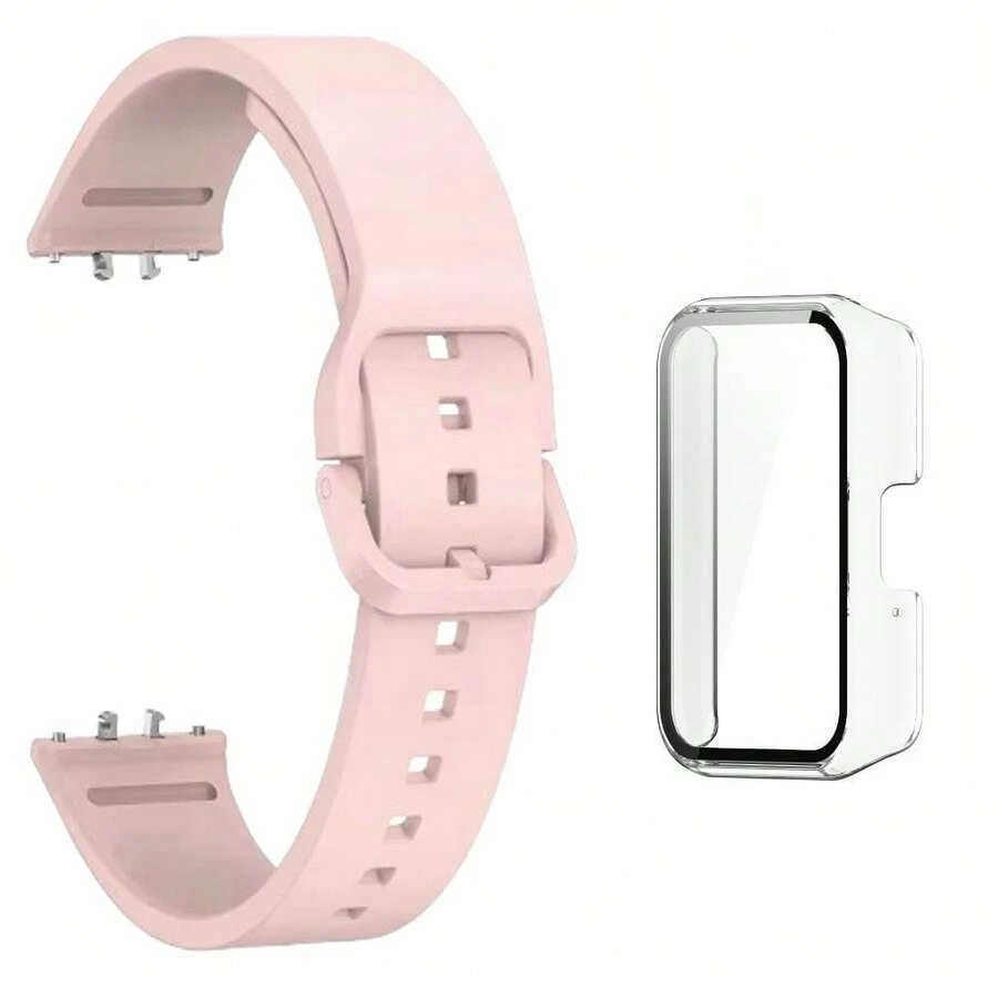 Quick-Release Silicone Wristband + Case Kit For Galaxy Fit 3 Smartwatch - TRANSPARENT/ROSE - View 1