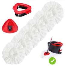 6 Pack Spin Mop Replacements Head Compatible With O-Ceda Spin Mop 1-Tank System,Microfiber Spin Mop Refills Head,1 Mop Scrub Brush + 1 Mop Base + 3 Pack Cleaning Floor Mop Head(White) - 白色 - 查看 9