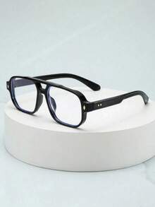 1pc Men's Double Bridge Oval Frame Minimalist Stylish Fashion Non-Prescription Glasses (Suitable For Watching TV, Using Mobile Phones, Office Work And Other Daily Use) - gương trơn khung đen - Xem 2